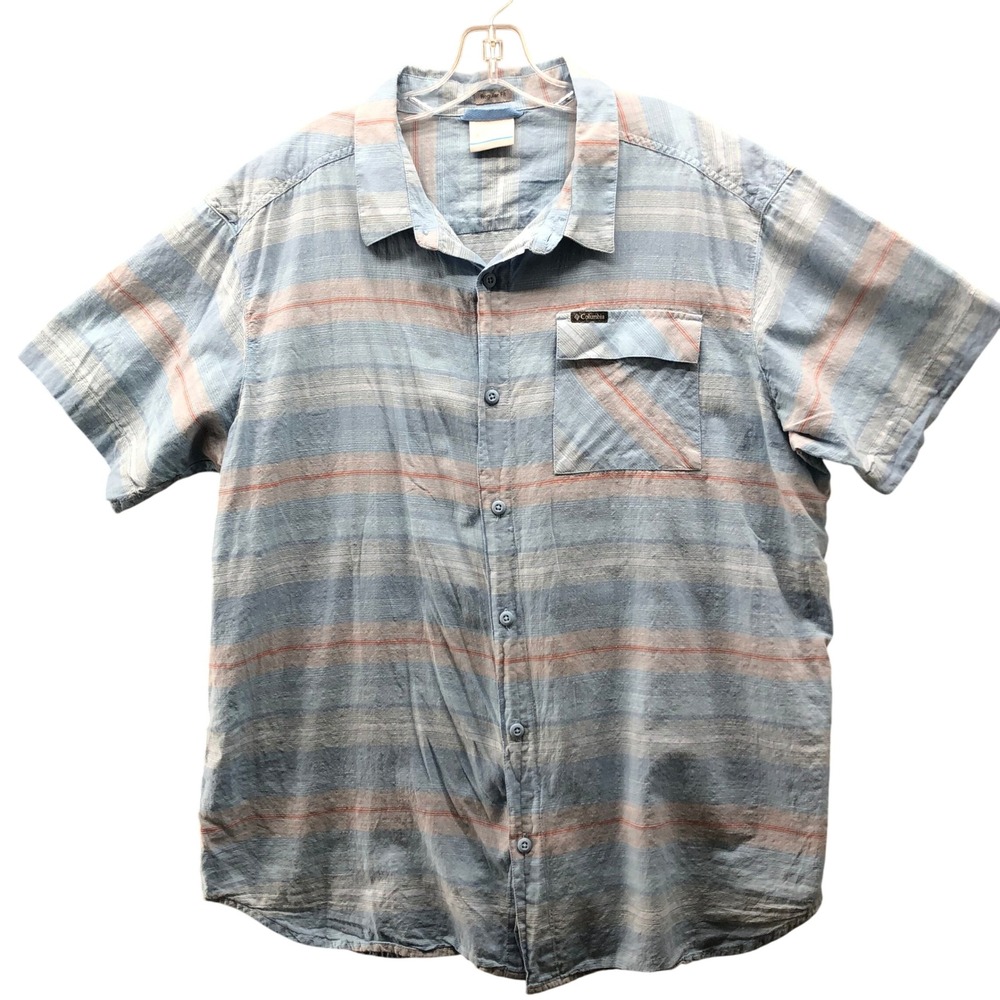 Columbia Rapid Novelty Hiking Shirt Mens XL Blue Striped Short Sleeve Summer